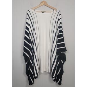Lauren Ralph Lauren One Size Striped Cotton Cape Poncho Black White